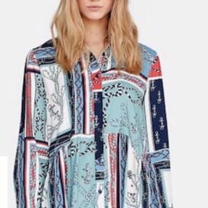 Stradivarius Nautical Print Mini Shirt Dress,‎ Multi, M